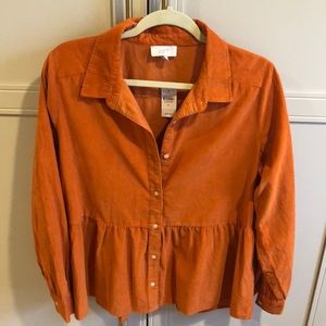 Loft Outlet orange corduroy peplum blouse